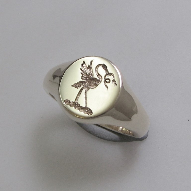 Heron bird snake engraved signet ring