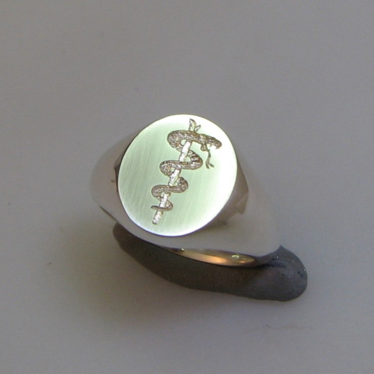 Rod of Asclepius engraved signet ring