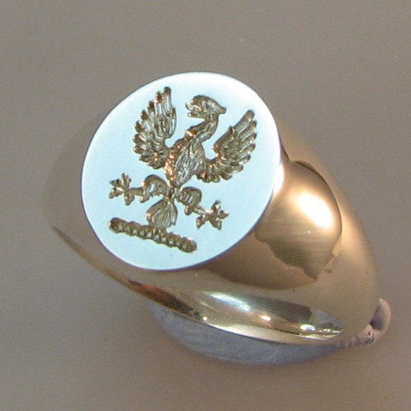 Phoenix rising crest engraved signet ring