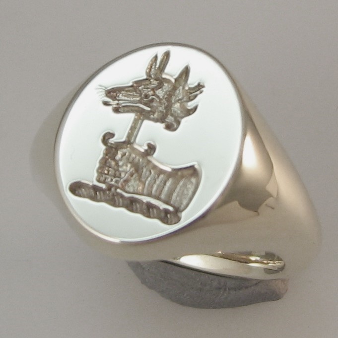 Gauntlet sword fox head crest seal engraved sterling silver 925 signet ring