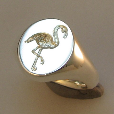 flamingo crest engraved signet ring
