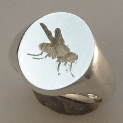 Fly crest engraved signet ring
