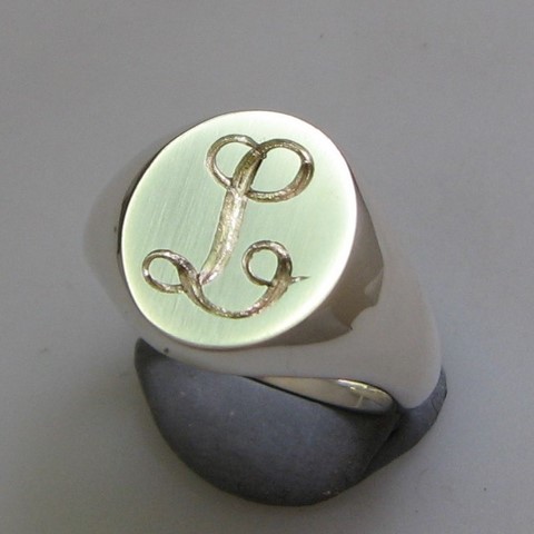 Initials engraved signet ring silver