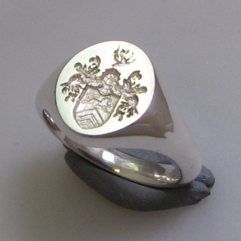 Coat of arms engraved silver signet ring