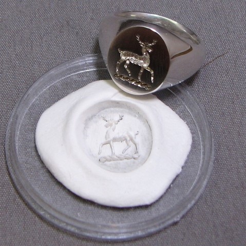 stag crest engraved signet ring