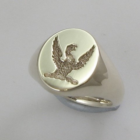 Winged griffin crest seal engraved sterling silver 925 signet ring