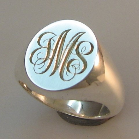 3 initials engraved signet ring