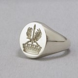 Crown feathers arrow crest engraved signet ring