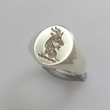 Goat head V1 crest seal engraved sterling silver 925 signet ring
