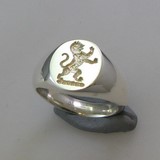 Leopard rampant crest seal engraved sterling silver 925 signet ring
