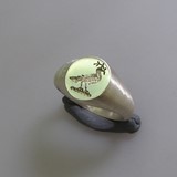 Dove with acacia engraved signet ring