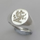 Demi dragon crest engraved signet ring